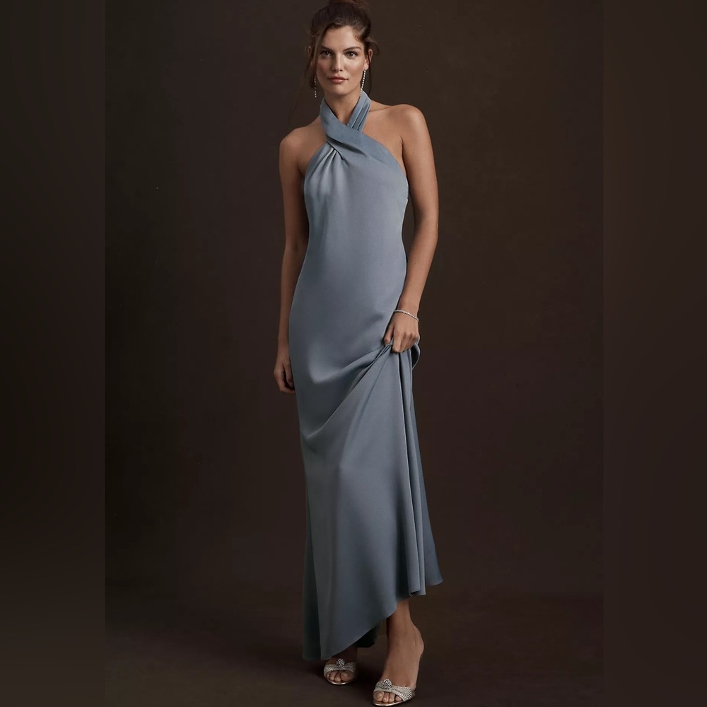 BHLDN Ruby Twist Halter Satin Gown (size US 8)